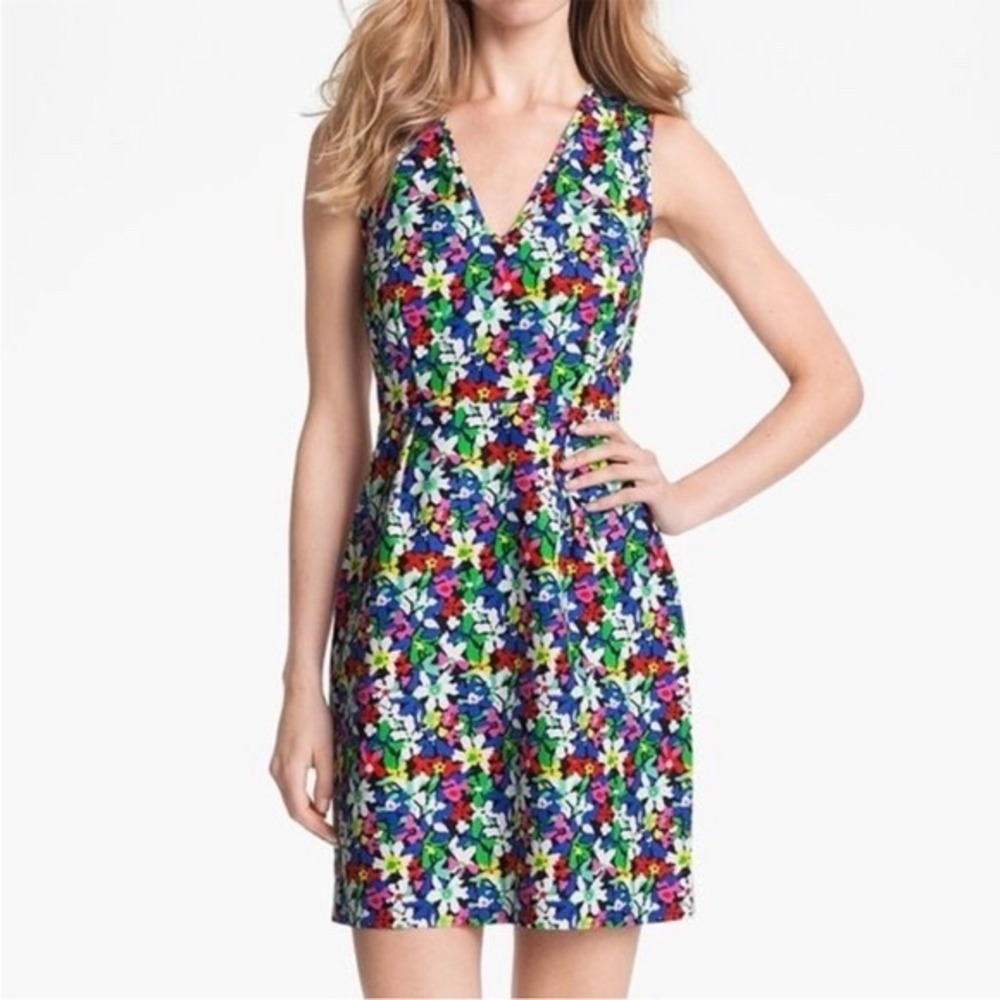 Kate Spade Mira in full Bloom Floral V-Neck Sleeveless Sheath Dress Sz 0 Bright